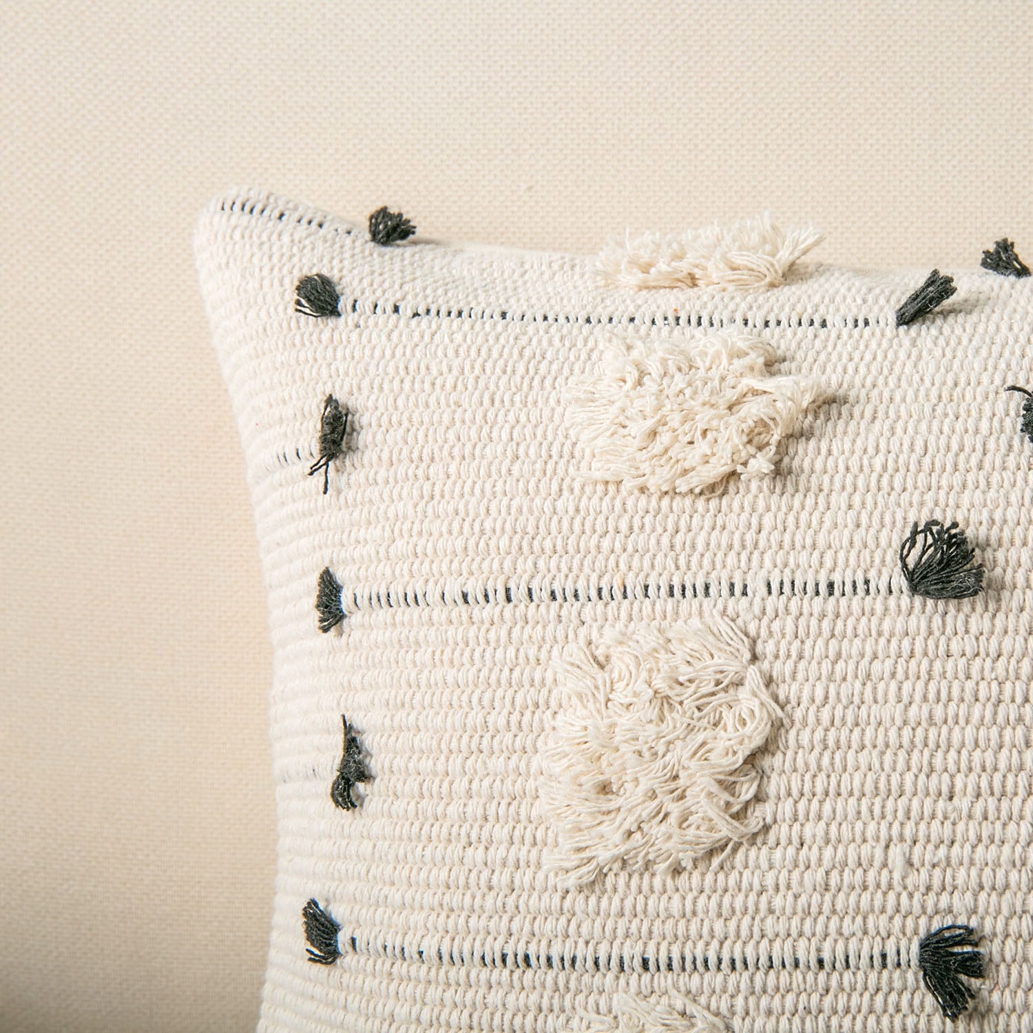 Phantoscope Boho Woven Tufted Series Decorative Throw Pillow, 12" x 20", White/Black, 1 Pack
