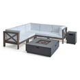 thumbnail image 2 of Markus Outdoor 7 Piece Acacia Wood Sectional Sofa Set with Cushions and Fire Pit, Gray, White, Dark Gray, 2 of 10