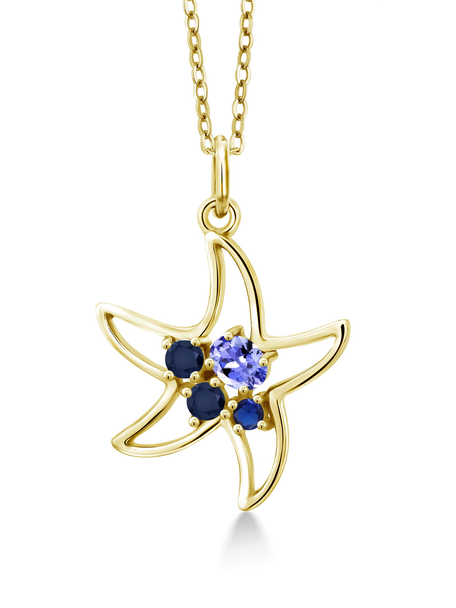 Gem Stone King 0.33 Ct Oval Blue Tanzanite Blue Sapphire 925 Sterling Silver Starfish Necklace