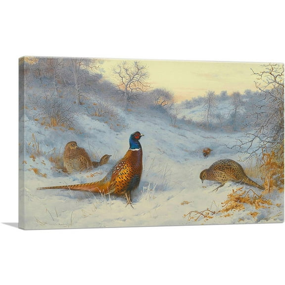 ARTCANVAS Pheasants In Winter 1909 Canvas Art Print by Archibald Thorburn - Size: 18" x 12" (0.75" Deep)