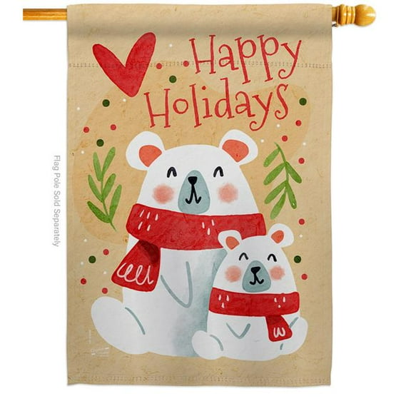 Angeleno Heritage H137612-BO 28 x 40 in. Beary Happy Holiday House Flag with Winter Wonderland Double-Sided Decorative Vertical Flags Decoration Banner Garden Yard Gift