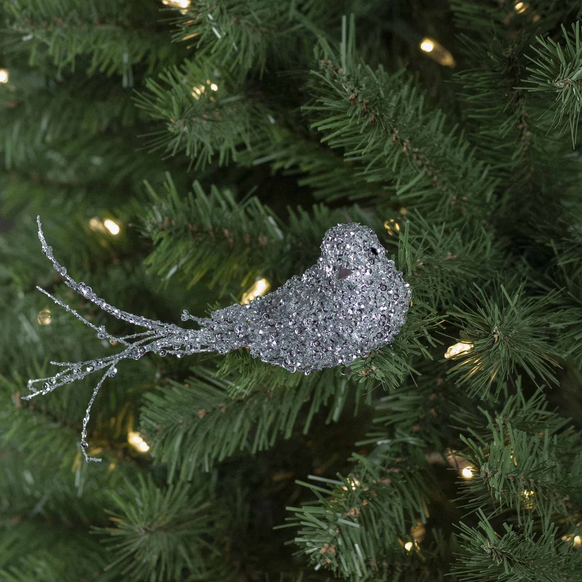 6.5" Silver Sequined Bird Christmas Ornament with Clip
