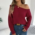 thumbnail image 2 of Sweaters for Womens Fashion Off-Shoulder Solid Color Knitted Sweater Long Sleeved Round Neck Pullover Top 2025 Fall Winter New Loose Comfy Regular Sweater, 2 of 8