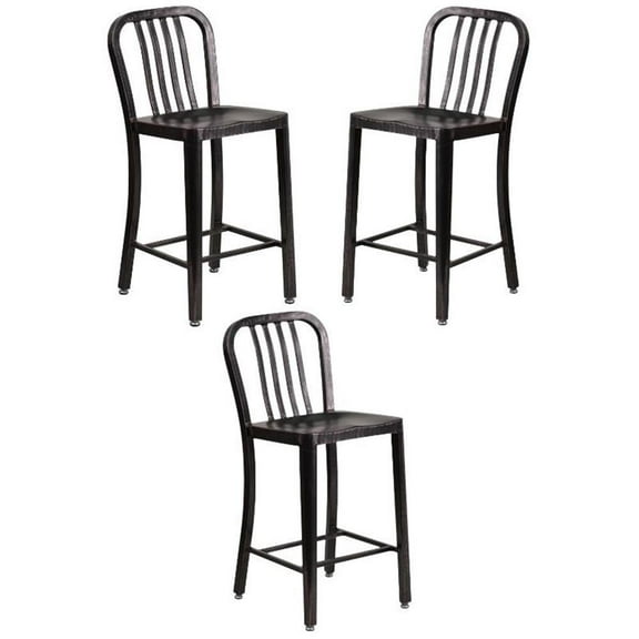 Home Square 24" Metal Counter Stool in Black and Antique Gold - Set of 3