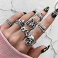 thumbnail image 5 of 7pcs/set Silver Rings for Women Black Zircon Spade Oil Drop Heart Ring Set, 5 of 5