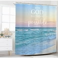 thumbnail image 2 of Beach Sea Bible Verse Shower Curtain for Bathroom Decor 72Wx72H Hawaii Blue Ocean Waves Christian Tropical Coastal Seaside Quote Art Printed Fabric Polyester Waterproof 12 Pack Plastic Hooks, 2 of 5