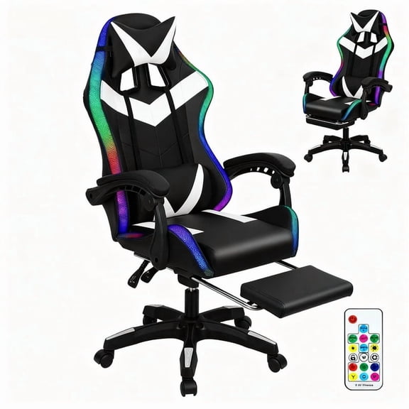 Xinwanna Gaming Chair with Bluetooth Speakers & LED Lights, Ergonomic Massage Computer Chair Height Adjustable, Video Game Chair with 360° Swivel Seat and Headrest, 397LBS Load