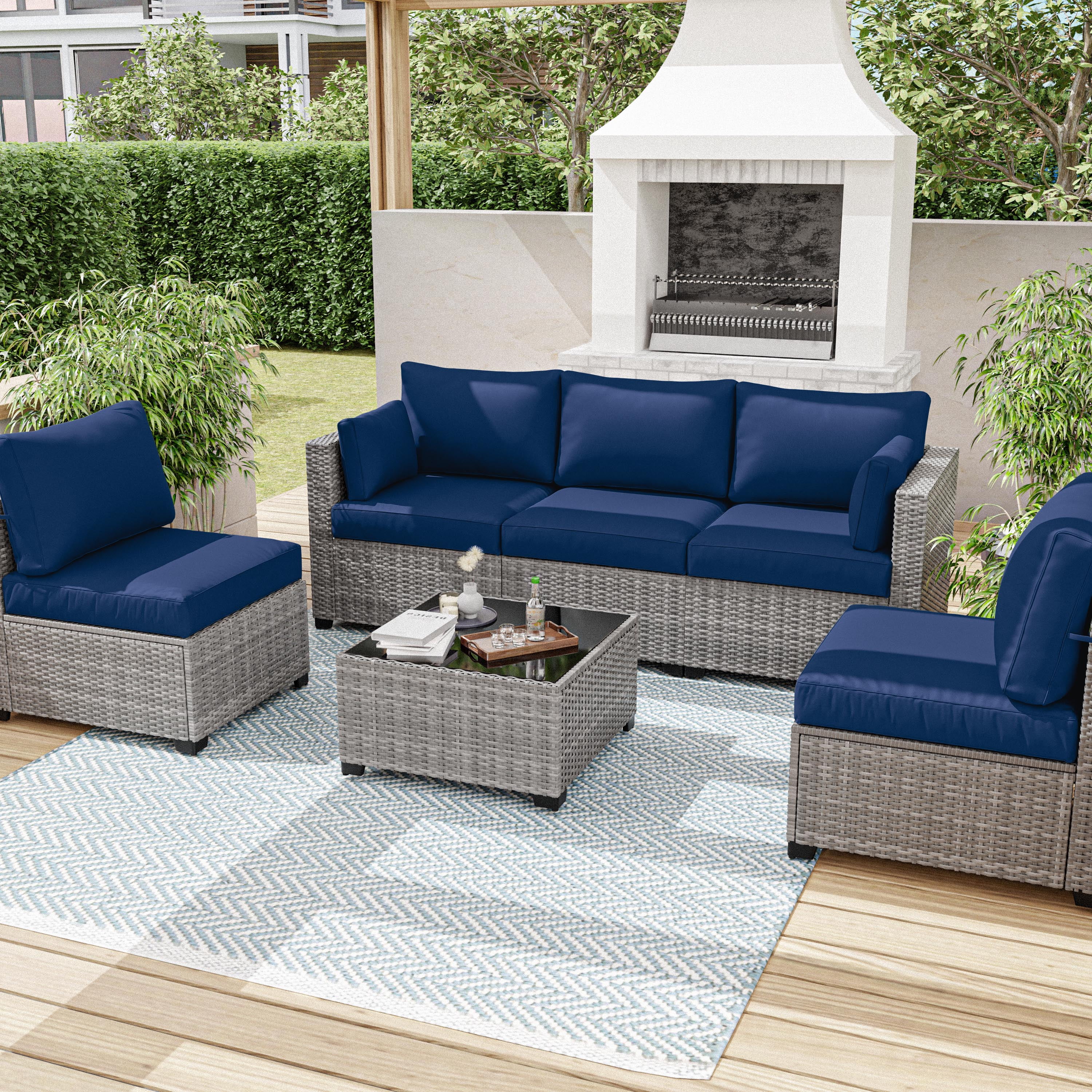 Snubbull 8-Piece Patio Furniture Cushions, Replacement Outdoor Cushions for 3-Seat Sectional Sofa, Waterproof & Zipped, 25.6"*23.6"*4", Blue