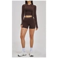 thumbnail image 4 of PISONIC Womens Workout Sets Color Block Long Sleeve Jacket with Tank Top and High Waisted Shorts Gym Athletic Sets, 4 of 7