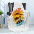 thumbnail image 4 of Beach Soft Flannel Fleece Blanket, Tropical Abstract Background with Palm Trees and Sunset Ocean Coastline, Cozy Plush for Indoor and Outdoor Use, 60" x 80", Orange Pale Blue Brown, by Ambesonne, 4 of 5