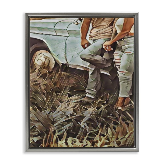 Stupell Industries Farmhouse Country Couple & Car Gray Floating Frame Canvas Art, 17 x 21, by Jesse Keith