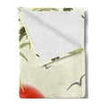 thumbnail image 2 of Bamboo Print Soft Flannel Fleece Throw Blanket, Abstract Branch on Sunset Background Design Bird and Sun Image, Cozy Plush for Indoor and Outdoor Use, 50" x 70", Vermilion and Green, by Ambesonne, 2 of 5
