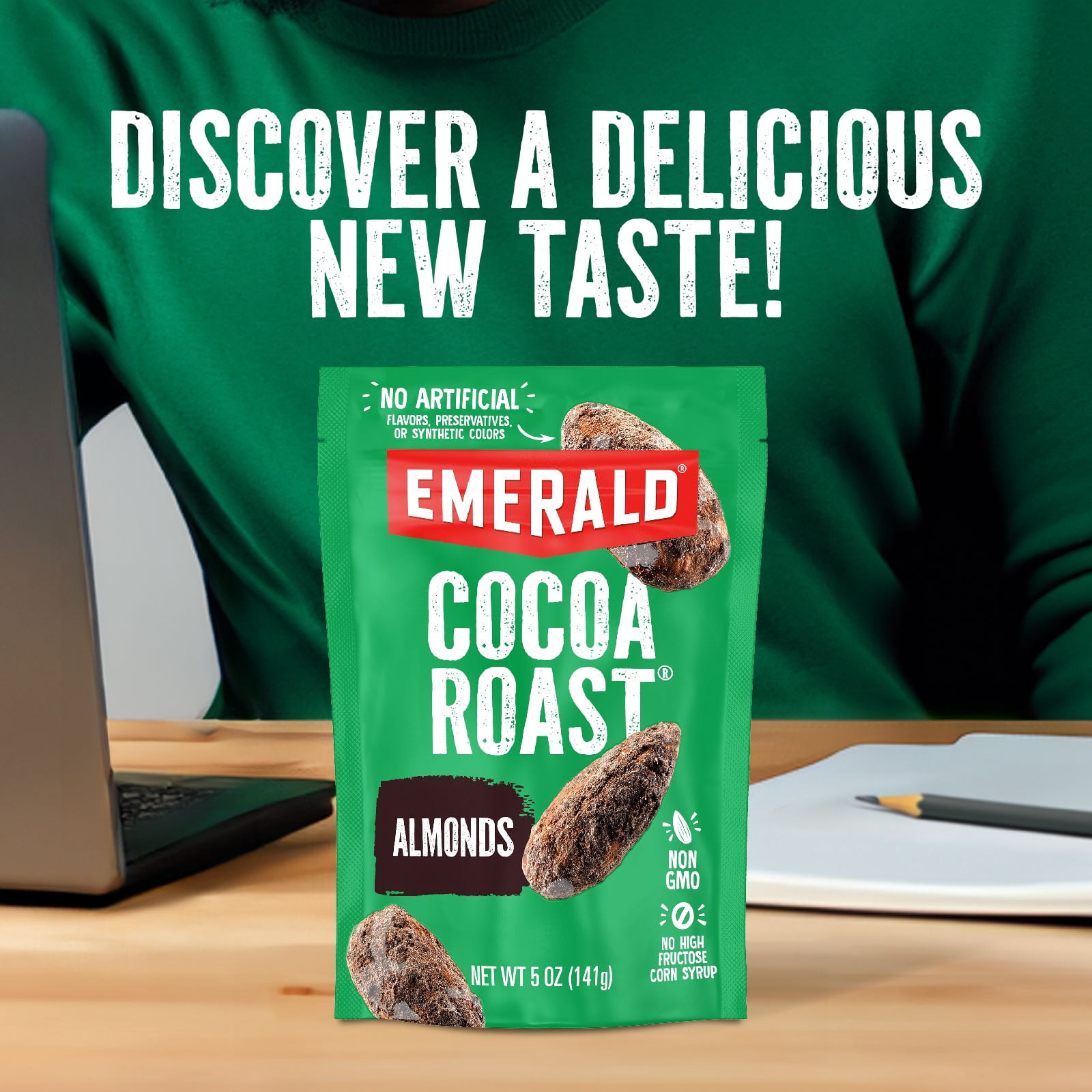 Emerald Nuts, Cocoa Roast Almonds, 5 oz Resealable Bag (Pack of 6)