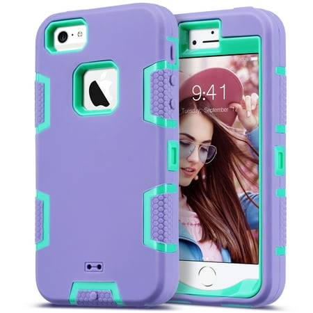 ULAK iPhone SE Case 2016,iPhone 5S 5 Case for Kids,Heavy Duty Shockproof Sport Rugged Phone Case for Apple iPhone 5 5S SE 1st Generation, not fit iPhone SE 2 2020 / 3 2022, Purple