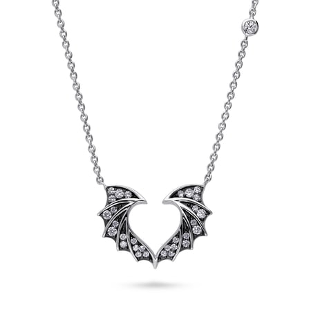 BERRICLE Sterling Silver Angel Wings Cubic Zirconia CZ Fashion Pendant Necklace for Unisex 16 inch