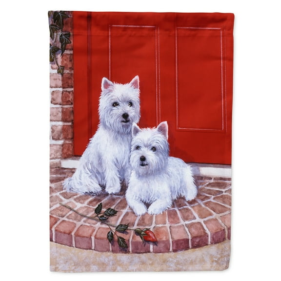 Carolines Treasures BDBA0348GF Red Door Westies Flag Garden Size  Small multicolor