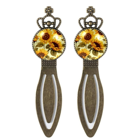 Sunflower Vintage Copper Crown-Shaped Bookmarks: Stainless Steel Book Accessories, Book Markers for Book Lovers - Set of 2 Bookmarks