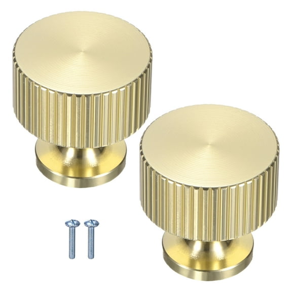 Uxcell 2-Pack Gold Cabinet Knobs, 1-1/10" Striped Round Modern Aluminum Knobs Handles [Gold]