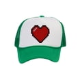 thumbnail image 1 of Men's 80's Retro Large 8 Bit Pixelated Heart Gamer Trucker Hat, White/Kelly Green, 1 of 2