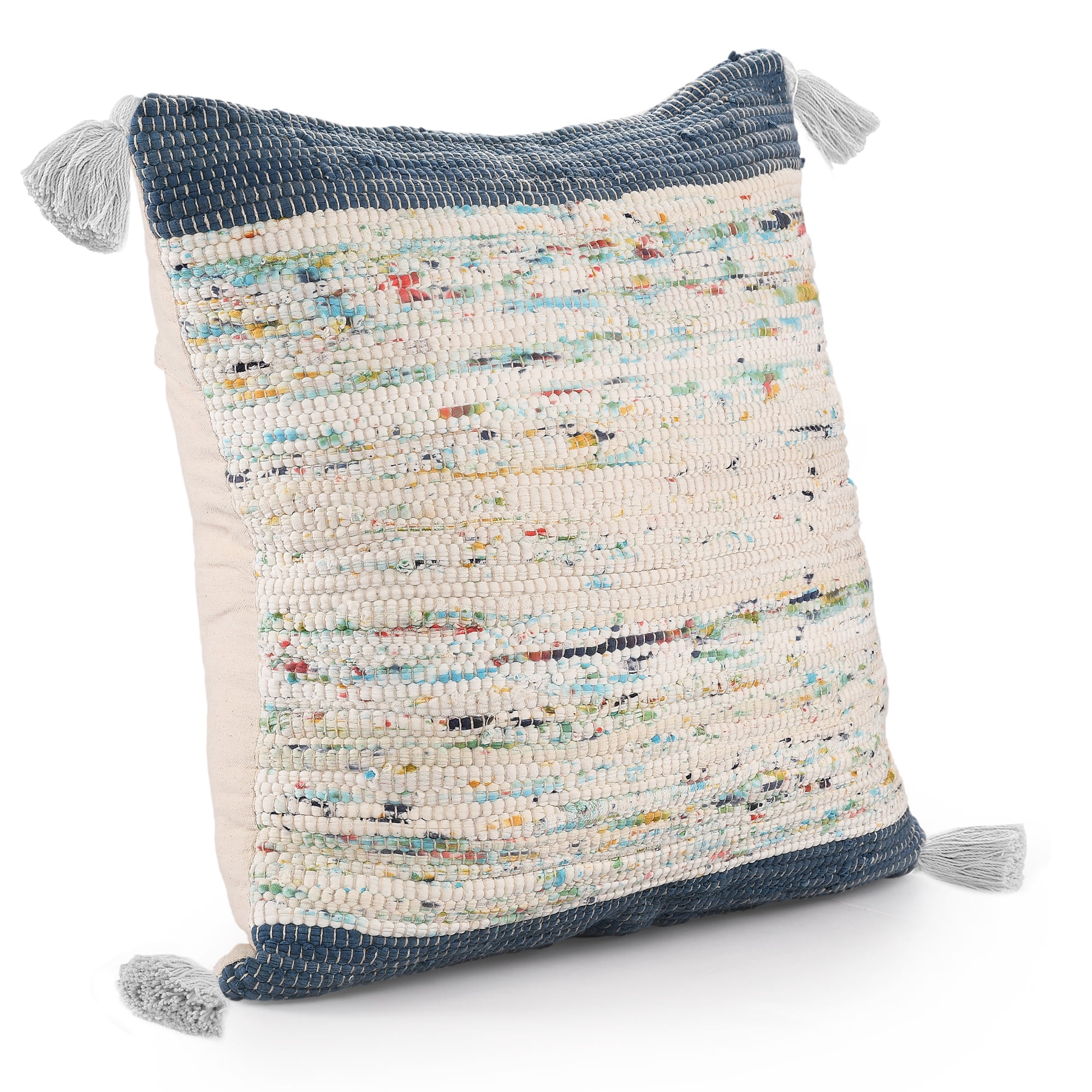 Harlow Hill Luma 20" x 20" Color Block Cotton Adult Decorative Feather Filled Pillow, Ensign Blue/Multi
