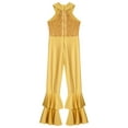 thumbnail image 4 of TiaoBug Kids Girls Sequins Sleeveless Gymnastics Leotard Metallic Flared Jumpsuit Jazz Dance Unitard Dancewear Gold 14, 4 of 7