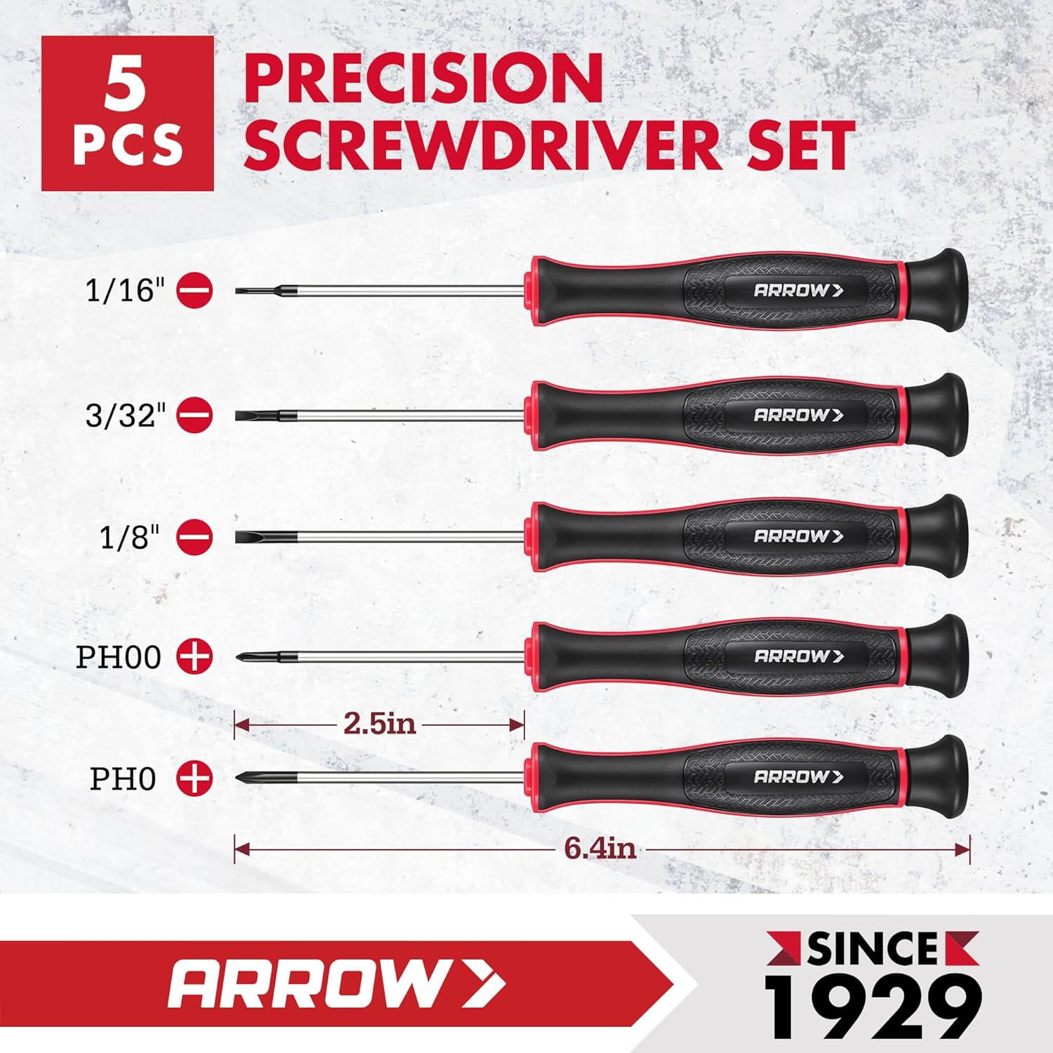 RGHJAR-ARROW 5-Piece Precision Screwdriver Set with Pouch, Magnetic Small Screwdriver Set, Phillips, Slotted, Cr-V Steel, Mini Screw Drivers for Eyeglass, Watch, Computer, Laptop, Phone Repair