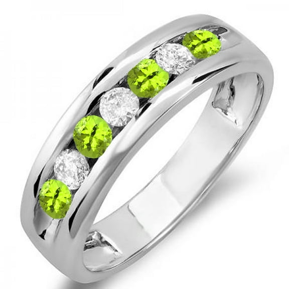 Dazzlingrock Collection 14K Round Peridot & White Diamond Mens Anniversary Wedding Band Ring, White Gold, Size 10.5