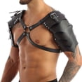 thumbnail image 5 of Leather Shoulder Armor, Harness Black Gladiator, Medieval Viking Leather Warrior Shoulder Armor Halloween Knight Pauldron Body Chest Harness Guard for Larp Ren Faire, Black One Size, 5 of 6