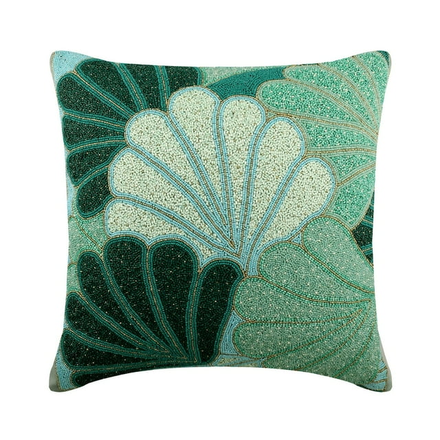 Throw Pillow Covers, Blue 22"x22" (55x55 cm) Throw Pillow Cover, Art Silk Sea Shells Sea Theme & Beaded Throw Pillows For Sofa, Sea Creatures Pattern Beach Style - Sea Foam Shells