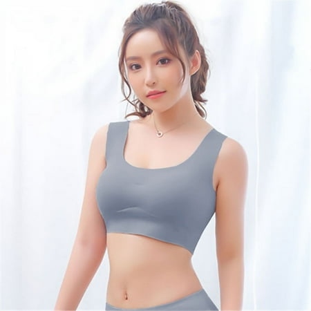 Japanese Peace of Mind Underwear Summer Women s Yoga Sports Vest One-piece No-steel Ring Gathering No-Mark Sleep Ice Silk Bra grey