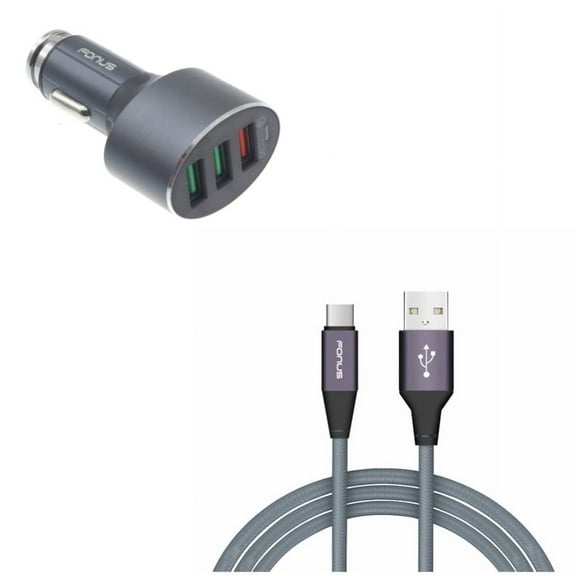 3-Port USB 42W Quick Car Charger w Charger Cord Type-C 6ft USB Cable N1G for Acer Liquid Jade Primo - Alcatel PulseMix, 7, Idol 5S 5 4S, 3V (2019) - ASUS Zenfone V Live, ROG Phone 2, AR 6 5z 4
