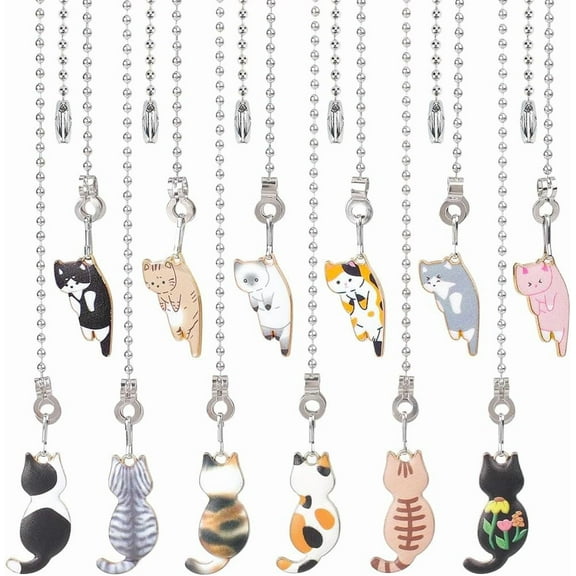 12 Styles Cat Ceiling Fan Pull Chain Cord Extension Decorative Chain Silver Metal Adjustable Cute Animal Ball Replacement Bead Hanging Ornament for Toilet Lighting Lamp Home Decoration Fans