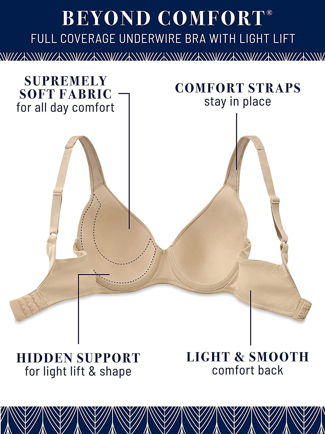 Women's Vanity Fair 75204 Beyond Comfort Full Coverage Underwire Bra (Midnight Black 40C)