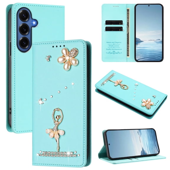 Leather For Samsung Galaxy S26 5G Case 【RFID Blocking】Ballet Girl Flip Wallet Leather Case With Card Holder Magnetic Closure Phone Cases Cover,Green,For Galaxy S26 5G