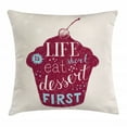thumbnail image 1 of Eat Dessert First Throw Pillow Cushion Cover, Retro Inspired Sketchy Cupcake with Cherry Top, Decorative Square Accent Pillow Case, 18" X 18", Pale Eggshell Raspberry and Pale Blue, by Ambesonne, 1 of 2