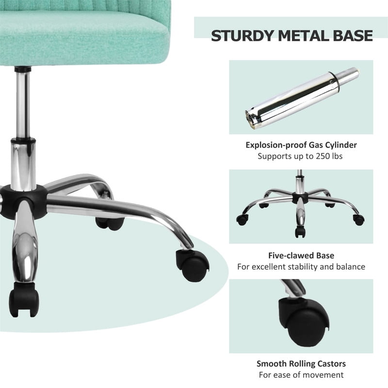 TINKLE WELL Modern Office Desk Chair, Rolling Vanity Swivel Task Chair with Wheels, Stylish Comfortable Armless Backrest for Home, Bedroom, Office, Study, Green