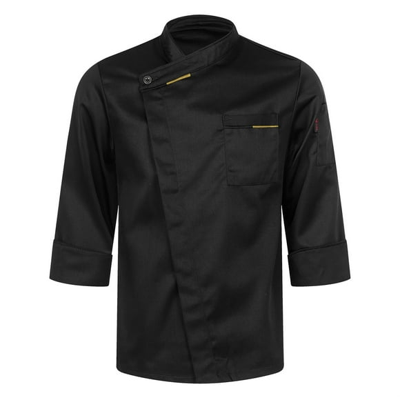 Kaerm Men Women Chef Coat Short/Long Sleeve Chef Shirt Custom Kitchen Restaurant Hotel Uniform Chef Jacket 09#Black L