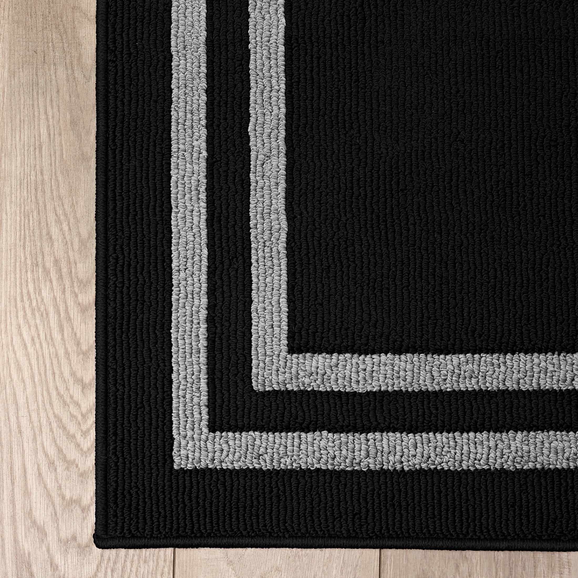 Washable Skid-Resistant Runner Rug, Border, Black and Twisted Grey, 26" x 60"