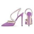 thumbnail image 2 of YDN Women Rhinestone Pointed Toe Slip On Pumps Pearls Studded Stiletto High Heel Shoes Wedding Event Dress Size 6.5 Purple, 2 of 4