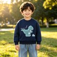 thumbnail image 2 of REDARER Boys Crewneck Pullover Sweatshirt Soft Long Sleeve Top with Dinosaur Embroidery Cartoon Design Casual Loose Fit Shirt for Autumn Daily Wear,6-7 Years, 2 of 5