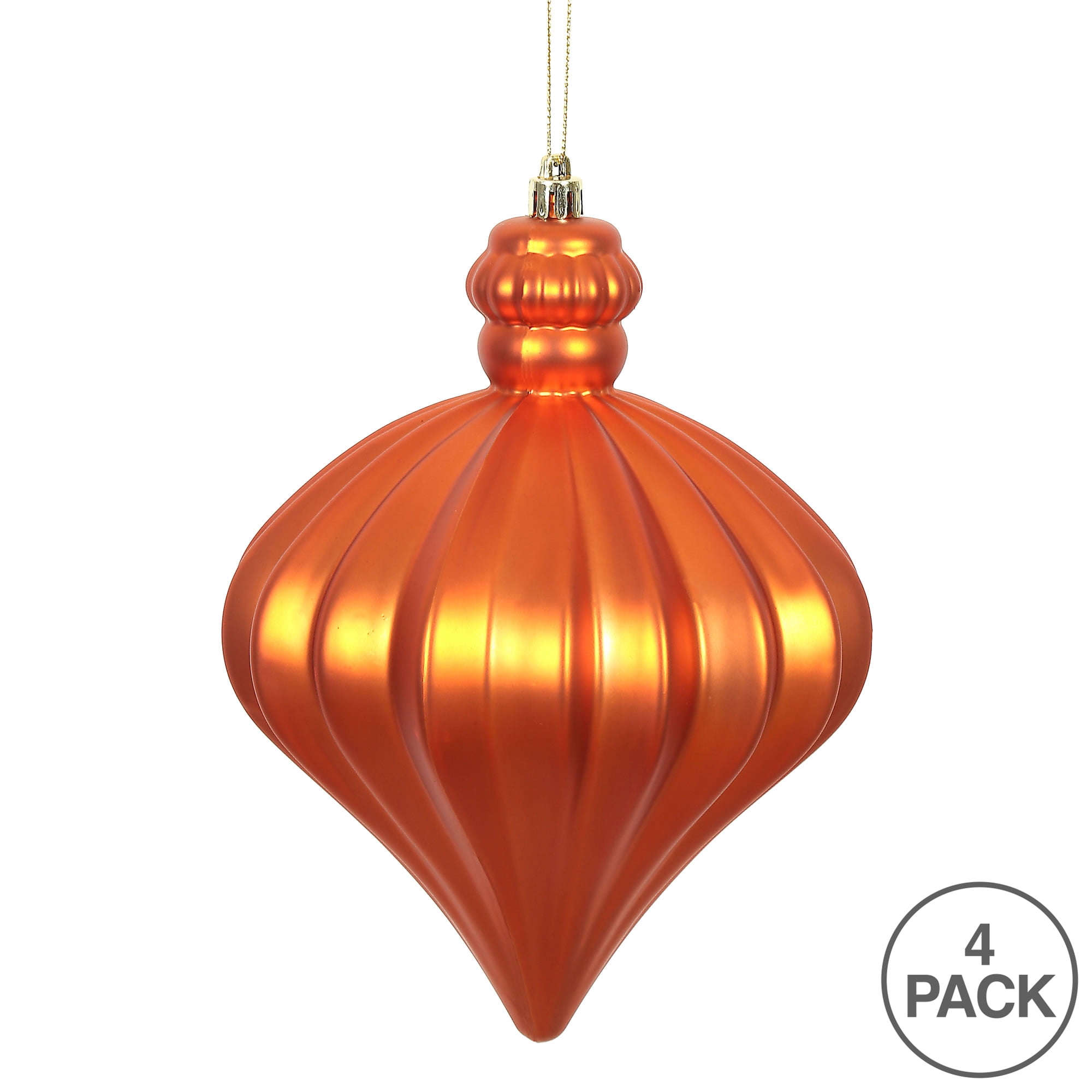 Vickerman 6" Burnished Orange Matte Onion Drop Christmas Ornament, 4 per Bag