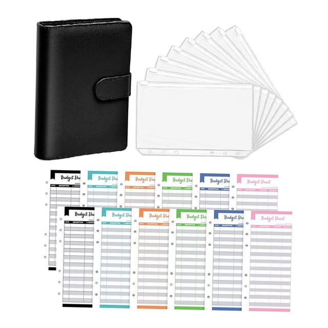 6 s PU Leather Notebook Binder,Clear Plastic 8 Binder Pockets and 12 Expense 456