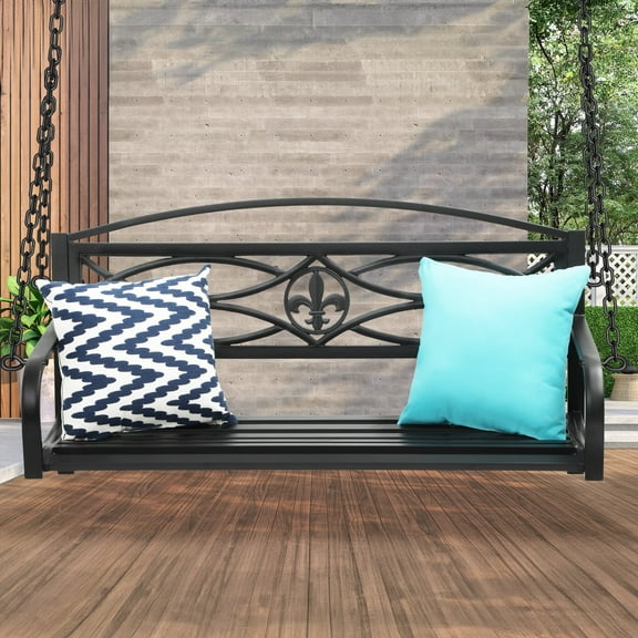 Dextrus Heavy Duty Metal Hanging Porch Swing Chair Outdoor Swing Steel Patio Bench Lounge Capacity 660lb for Garden, Balcony, Living Room, Black Sword