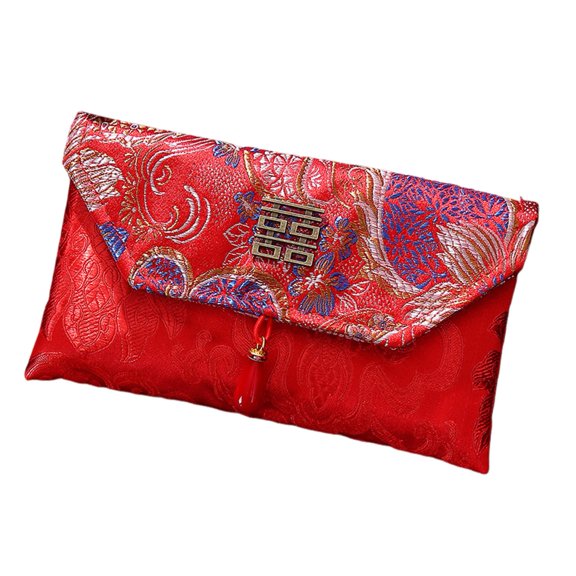 Sylvtty Chinese Red Envelope Embroidered Satin Cash Envelope Lucky Money Envelope Pocket for Wedding Spring Festival Banknotes Gift