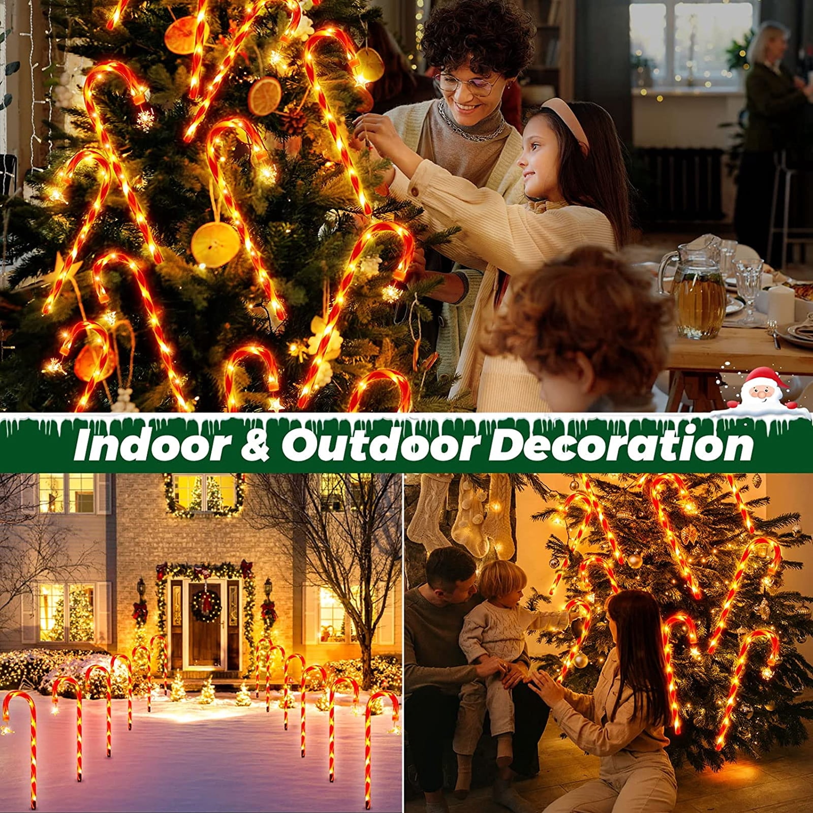 COCOBELA 19" Christmas Candy Cane Lights, 8 Packs Christmas Pathway Marker Candy 8 Modes Solar Lights Walkway Outdoor Markers with Stakes for Garden Patio Christmas Decorations