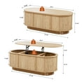 thumbnail image 3 of Wirrytor Lift Top Wood Oval Coffee Table with Hidden Storage Compartment and Shelf for Living Room, Fluted Oval Center Tea Table with Wooden Lift-Top for Apartment, Small Space, Oak, 3 of 9