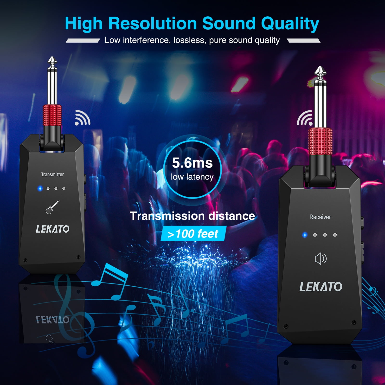 LEKATO WS-90 Wireless Guitar System 5.8G Wireless Guitar Transmitter Receiver 4 Channels Rechargeable Guitar Wireless System for Electric Guitar Bass