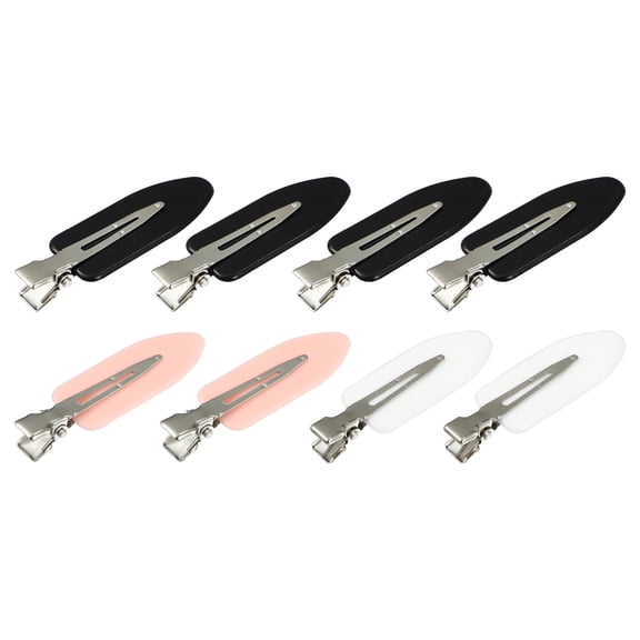 Unique Bargains Plastic Barrettes Leaf-Shaped Black White Pink 2.36"x0.71" 8 Pcs