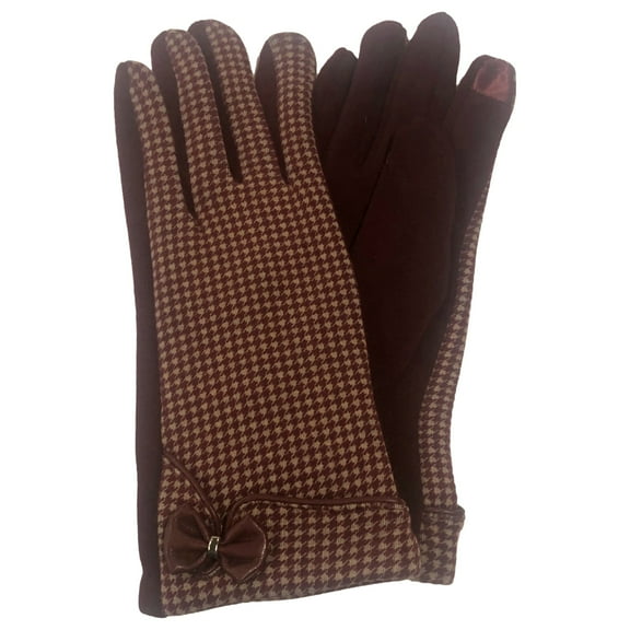 Womens Burgundy Houndstooth Stretch Fit Texting & Tech Touchscreen Gloves