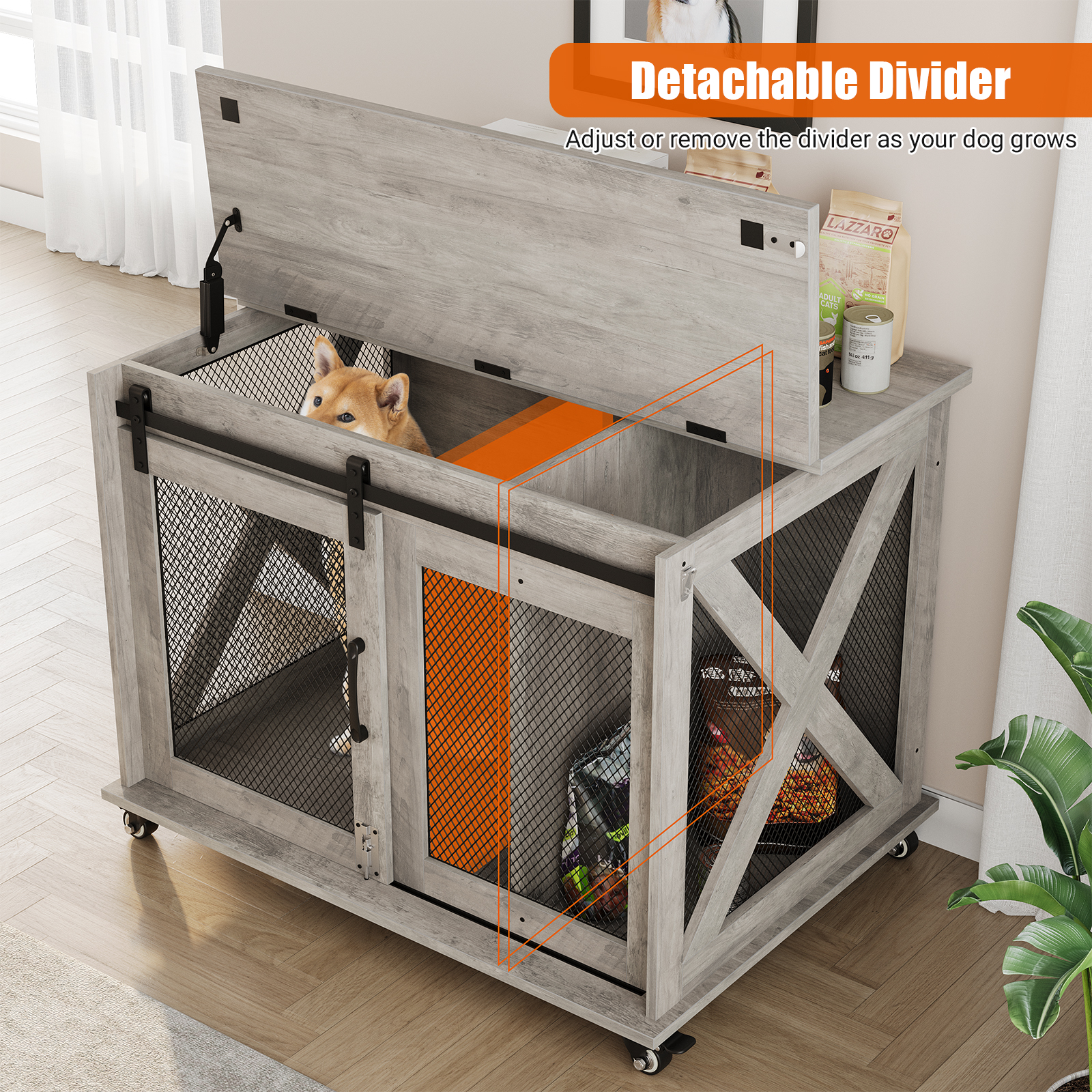 Farmhouse Chic: 37" Dog Crate as Home Decor | Stylish Sliding Door Kennel That Enhances Your Living Space